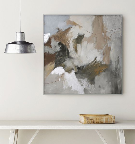 "Balance" Abstract gray brown silver art