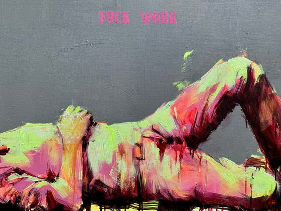 XXXL Bright Painting - "CHILL" - Expressive - Man - Portrait - Pop Art - Grey&Pink - Huge artwork