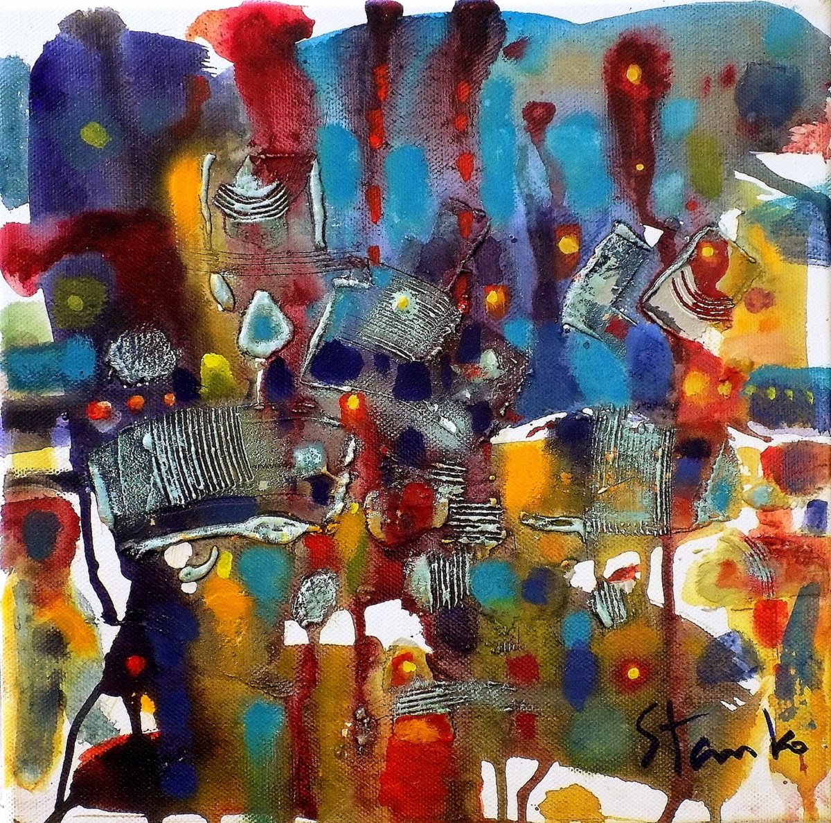 Abstract Acrylic Painting By Stanislav Bojankov, 12 X 12", Just Rainy Xiii, Original Artwork