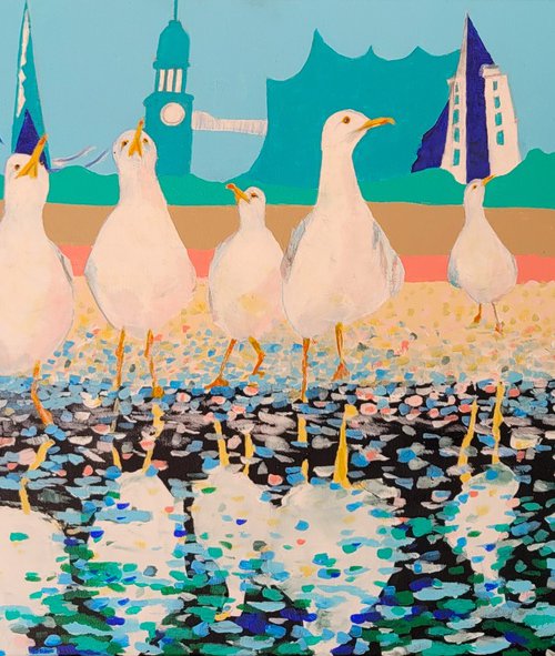 Seagulls on the banks of the Elbe by Kathrin Flöge