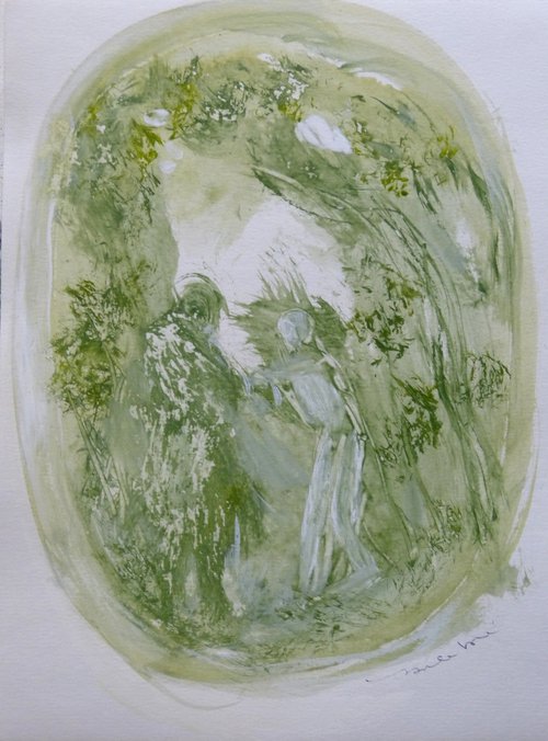 Green Mood 32, acrylic on paper 28x21 cm by Frederic Belaubre