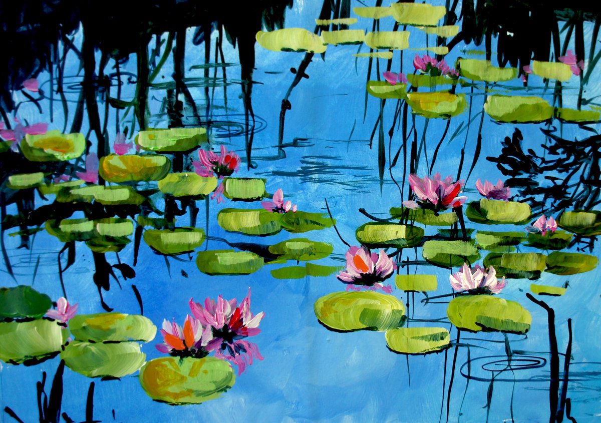 Impressionistic Botanical Acrylic Painting By Julia Rigby, 14 X 10", Pink Lilies, Original Artwork