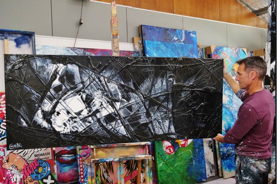 Black Salt 200cm x 80cm Black White Abstract Art