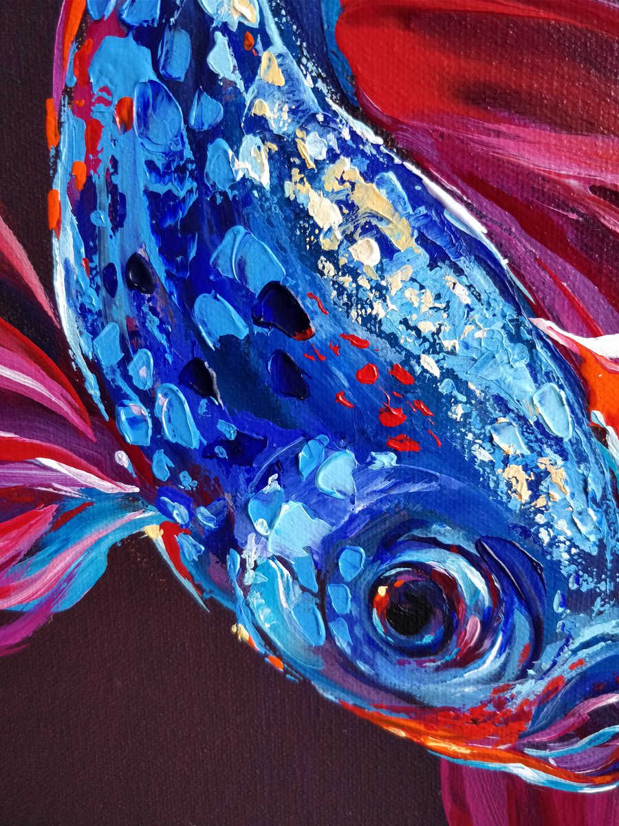 Red and Blue Betta Fish - Wrapped Canvas Painting Rosecliff Heights Size: 12 H x 12 W