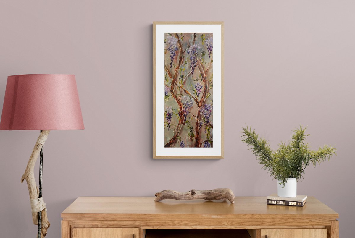 Chinese Wisteria (hot wax painting on paper) by Dora Stork