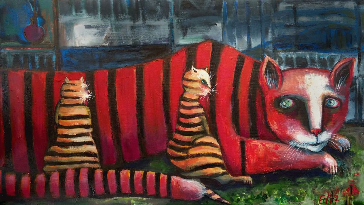Expressive Animal Acrylic Painting By Elisheva Nesis, 28 X 16, Athwart Generation, Original Artwork