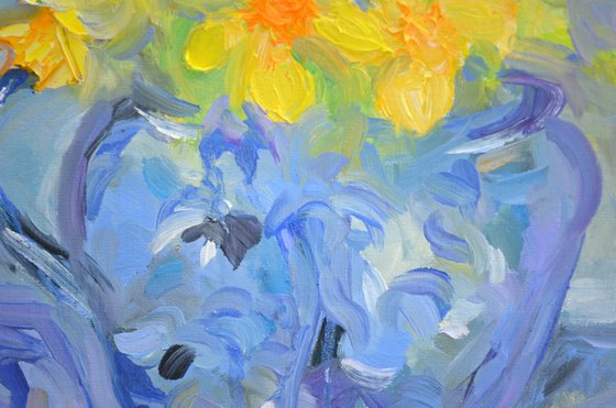 Daffodils in Blue Jug