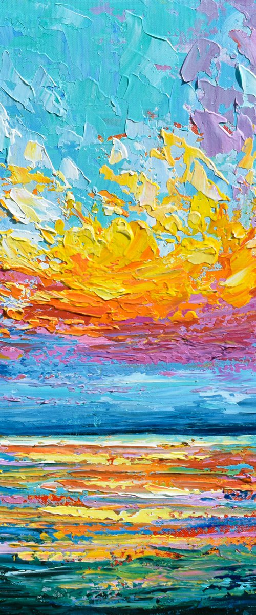 Pink Sunset - Palette Knife Seascape Painting by Olga Tkachyk