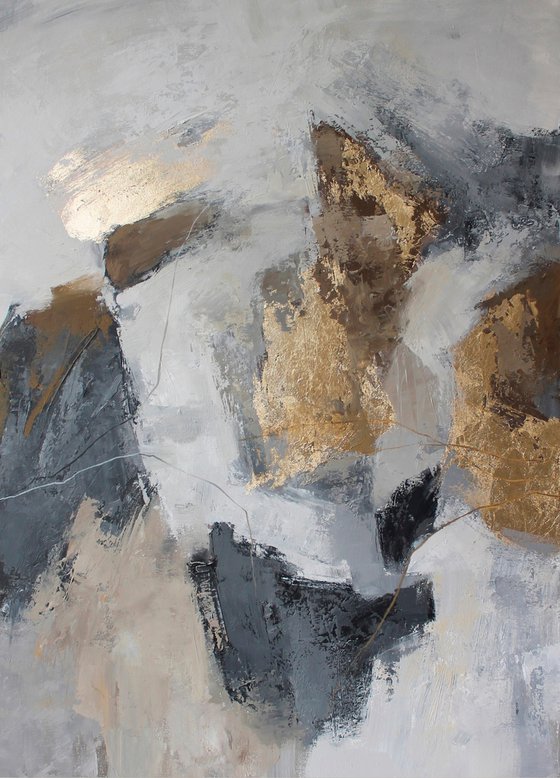 "Lead" Abstract grey gold acrylic art
