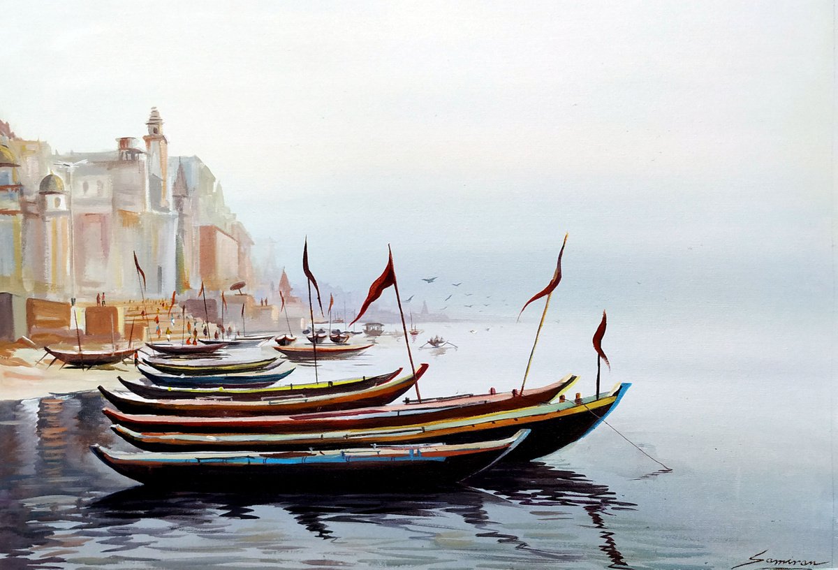  Winter Morning Varanasi By Samiran Sarkar, 30 X 22, Artwork For Sale On Artfinder