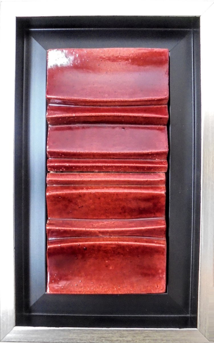 Landscape Relief By Rossitza Trendafilova, 9 X 14", "Red Waves Ii", Original Artwork