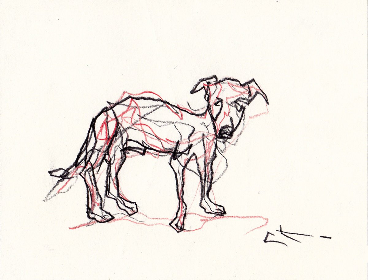 Expressive Animal Ink Drawing By Lionel Le Jeune, 8 X 6", Dog, Original Artwork