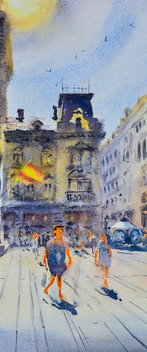 Under yellow-red flag Belgrade 25x36 cm 2022 by Nenad Kojić watercolorist