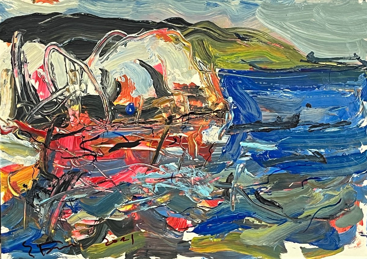 Expressive Still Life Ink Drawing By Eduard Belsky, 28 X 20, The Sea, Original Artwork