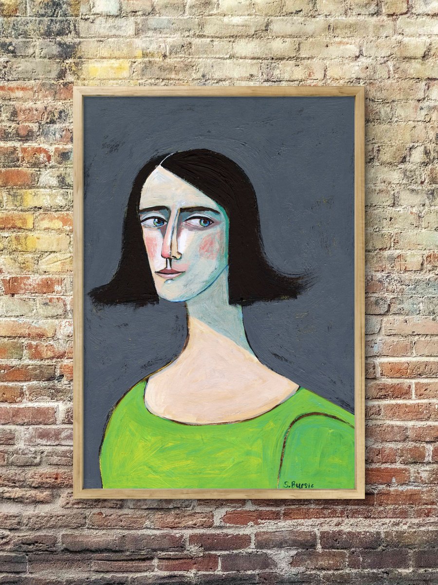 Impressionistic Portrait Acrylic Painting By Sharyn Bursic, 12 X 17", Lady Not Looking Back, Original Artwork