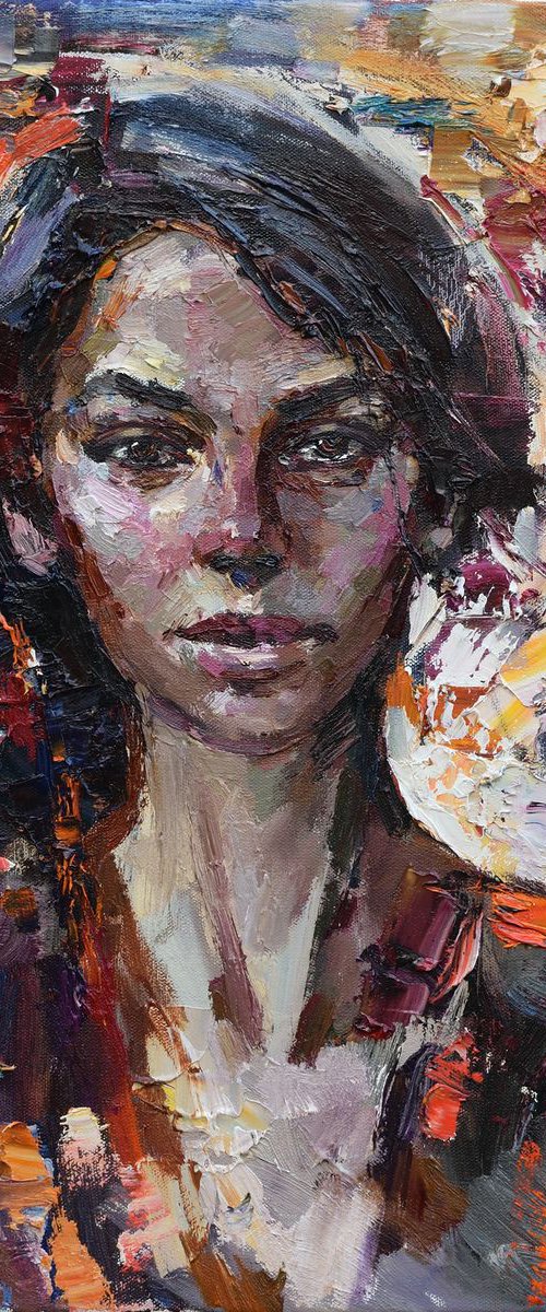Abstract girl portrait painting #14 - Original oil painting by Anastasiia Valiulina