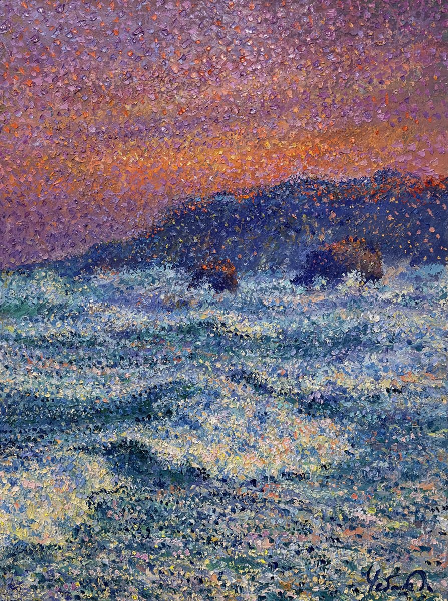 Impressionistic Landscape Oil Painting By Andrii Chebotaru, 24 X 31, Radiance Of The Fading Day, Original Artwork