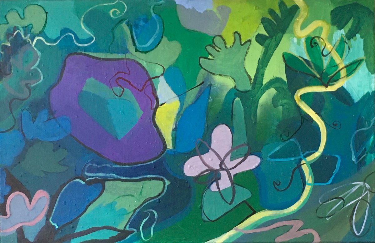 Abstract Botanical Painting By Chihiro Kinjo, 35 X 24, Wildflowers-2, Original Artwork