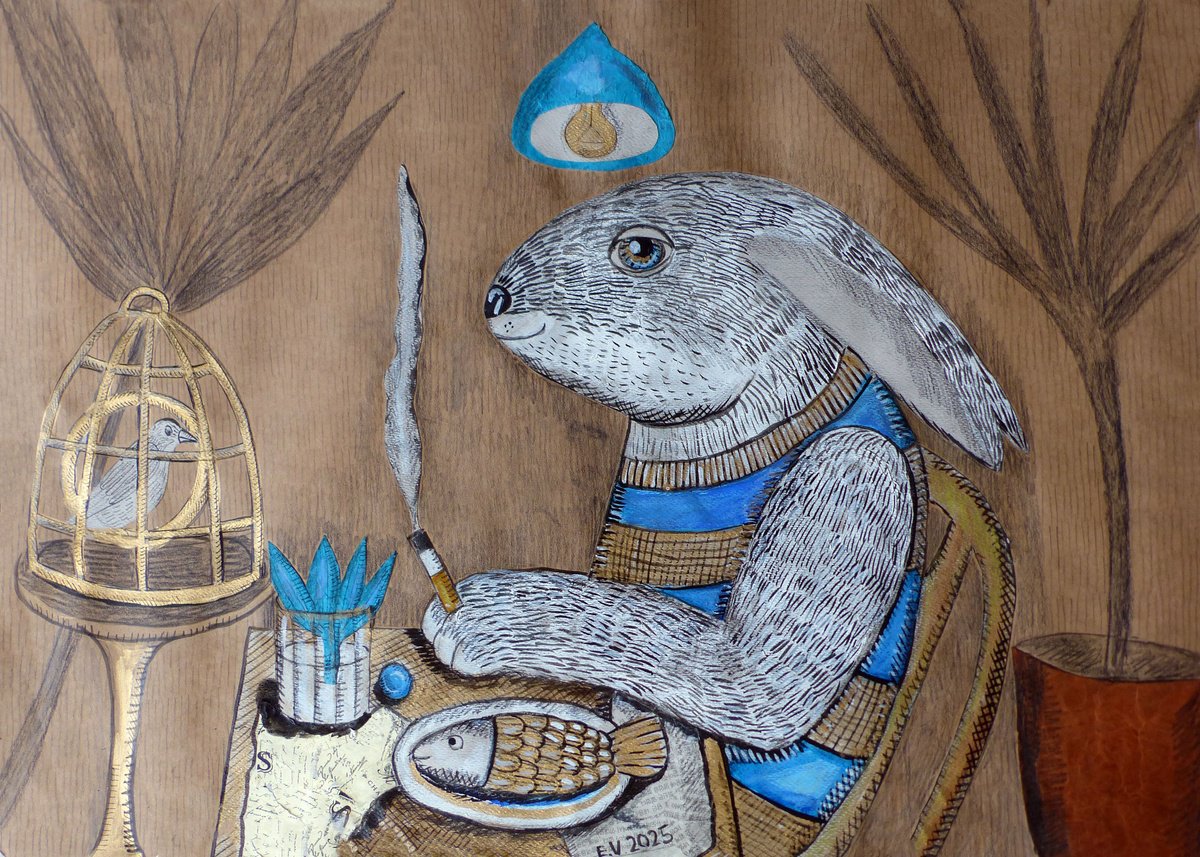 Surrealistic Animal Collage By Elizabeth Vlasova, 28 X 20, Late Dinner, Original Artwork