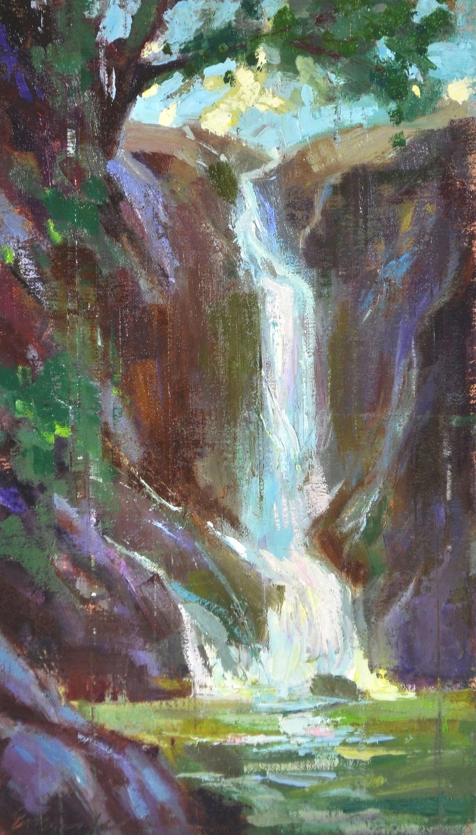 Waterfall Painting Original Landscape Oil On Canvas Impressionism Art Work by Emiliya Lane... by Emiliya Lane