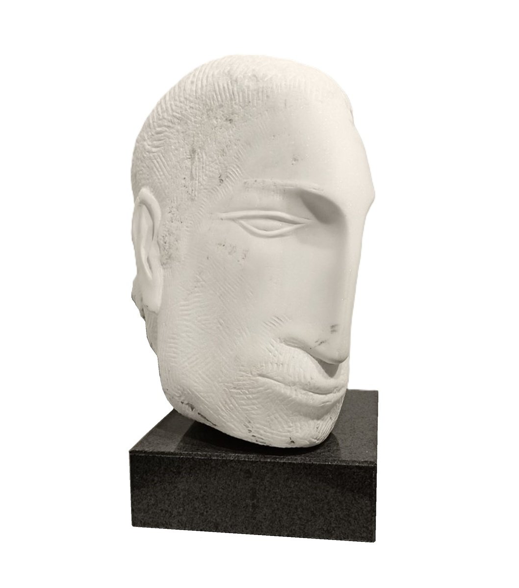 Impressionistic Portrait Stone Sculpture By Rasho Mitev, 10 X 12", "Male Portrait Ii", Original Artwork