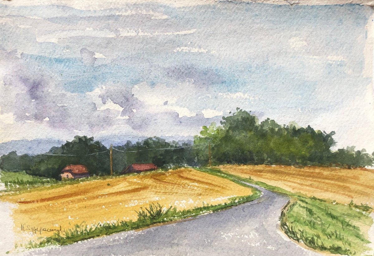 Impressionistic Landscape Watercolour By Krystyna Szczepanowski, 12 X 8", A Corner Of Switzerland, Original Artwork