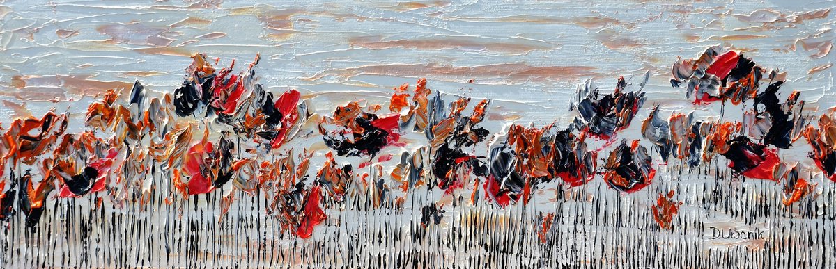 Impressionistic Botanical Oil Painting By Daniel Urbani?k, 24 X 8, Wild Poppies, Original Artwork