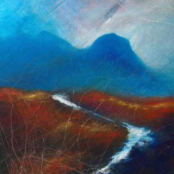 Autumn Skye, Scottish moorland waterfall, landscape painting