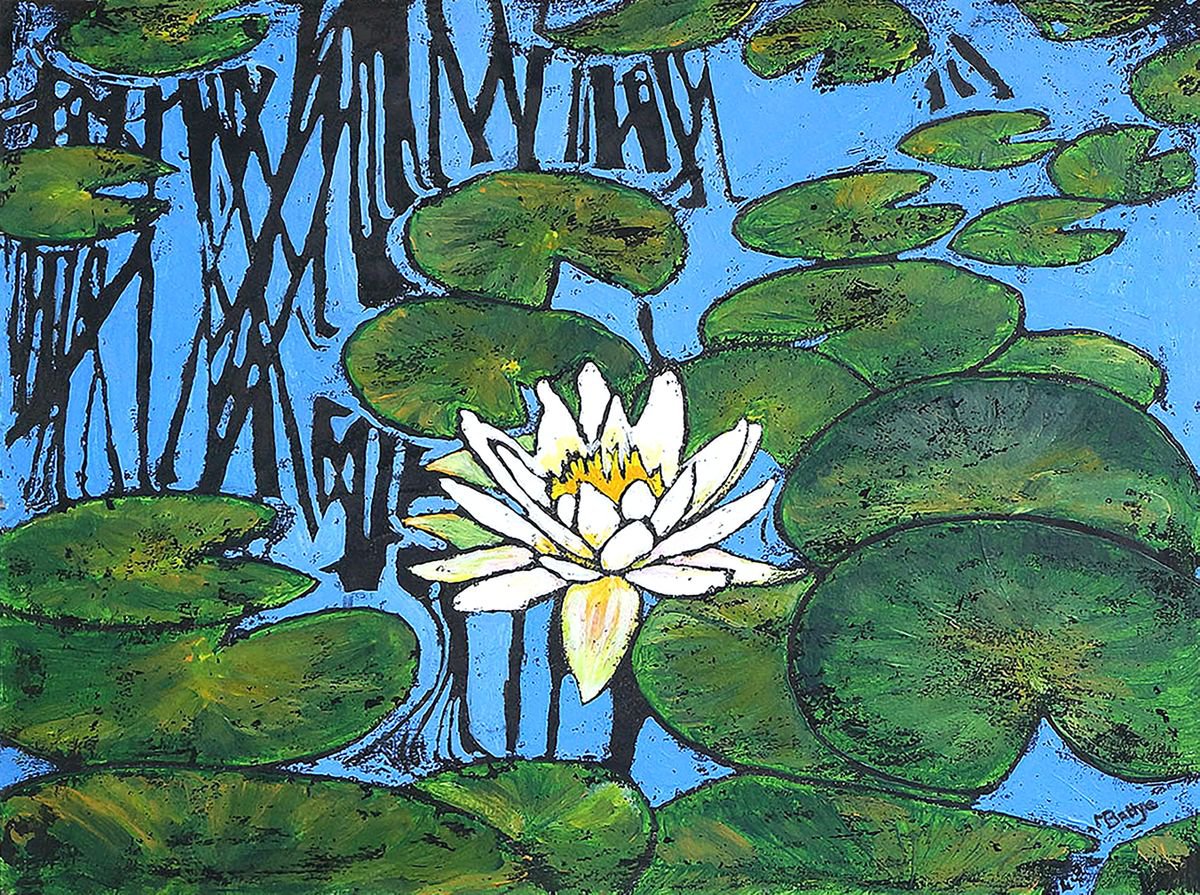 Lily Pad - Framed - Ready To Hang - Ink Resist Painting by Margaret Battye