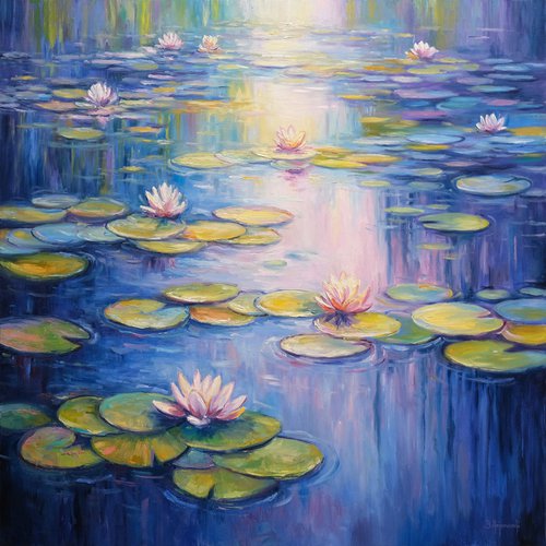 Morning on the Pond with Water Lilies by Behshad Arjomandi