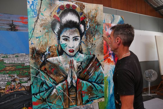 Hisui (Jade) 140cm x 100cm Geisha Book Page Urban Pop Art