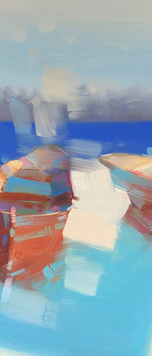 Rowboats, Original oil painting, Handmade artwork, One of a kind by Vahe Yeremyan