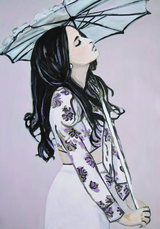 Girl with umbrella / 70 x 50 cm