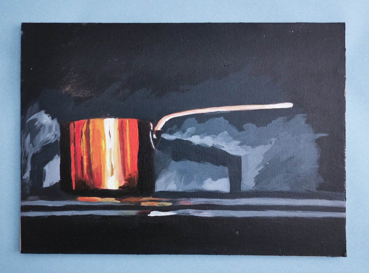 Impressionistic Still Life Acrylic Painting By Paul Nash, 14 X 10", Copper Pan, Original Artwork