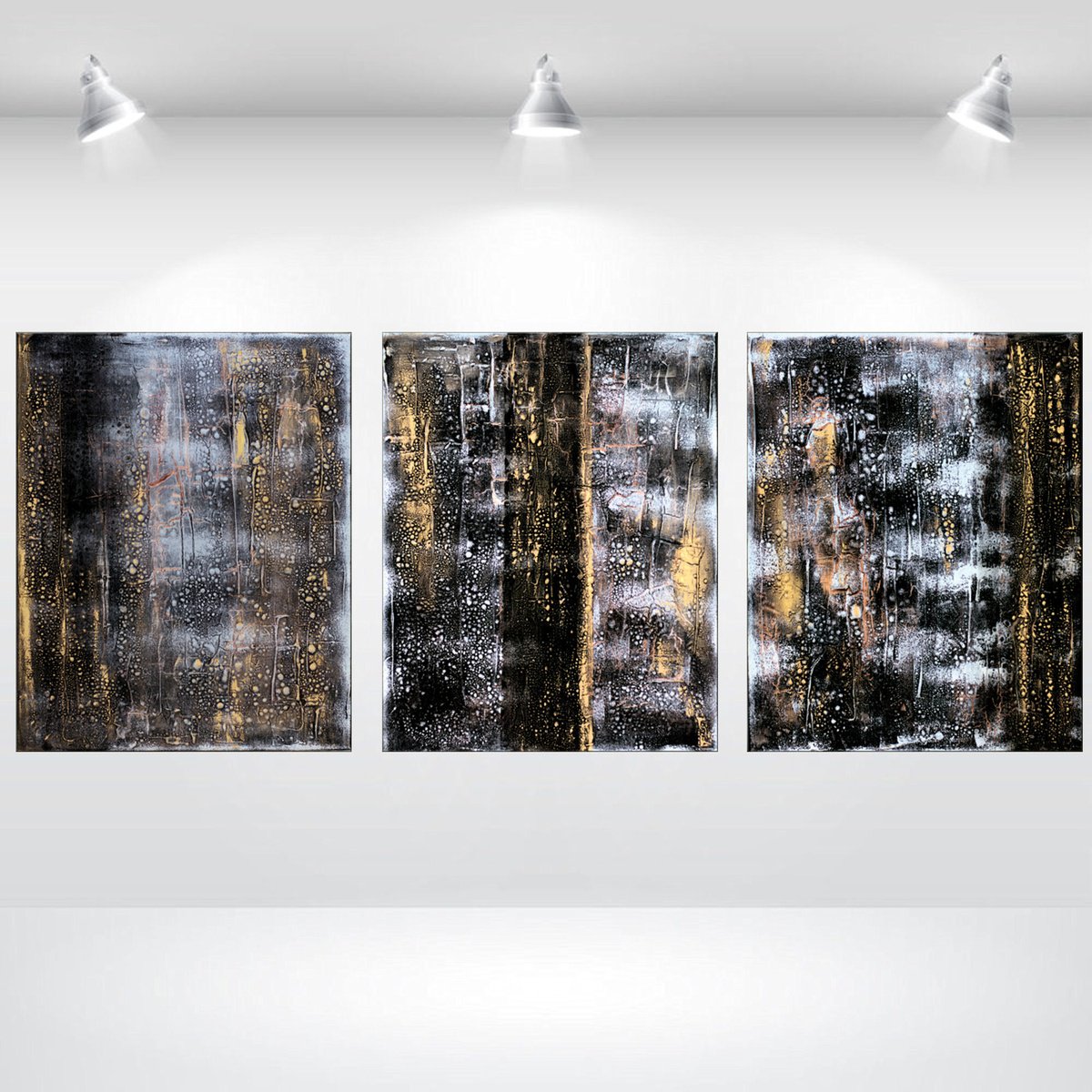 Abstract Acrylic Painting By Edelgard Schroer, 47 X 20, Goldies, Original Artwork