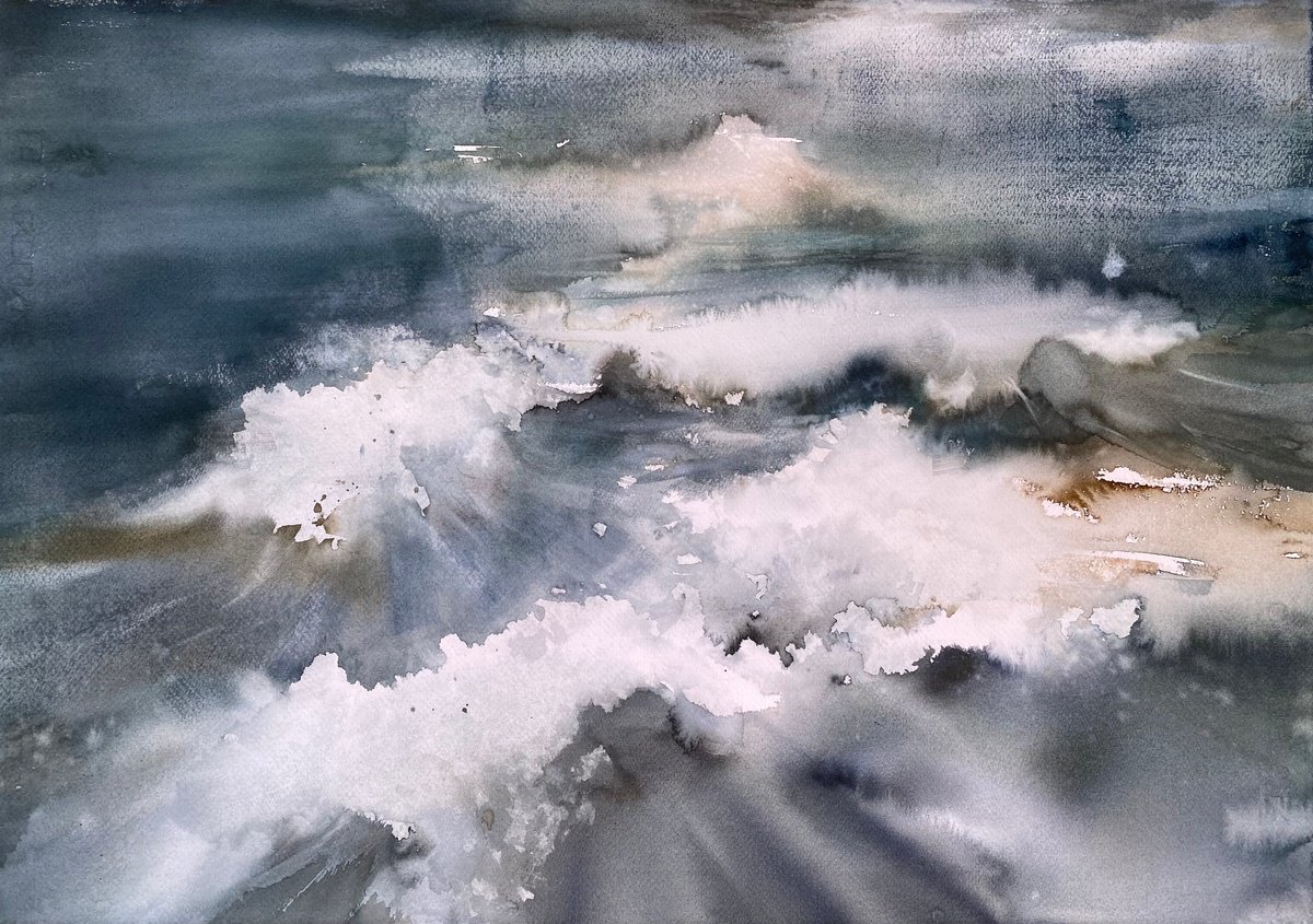 Shoreline Rhythms (wave 4) - original watercolor by Anna Boginskaia