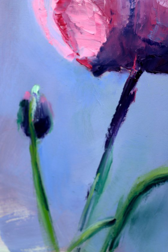 Peony  blossom  Oil painting on paper