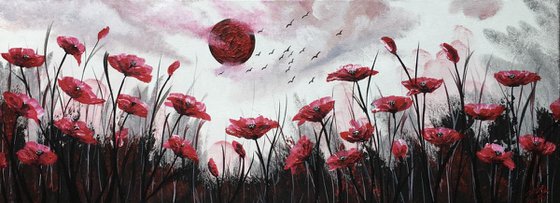 Blood moon and red poppies