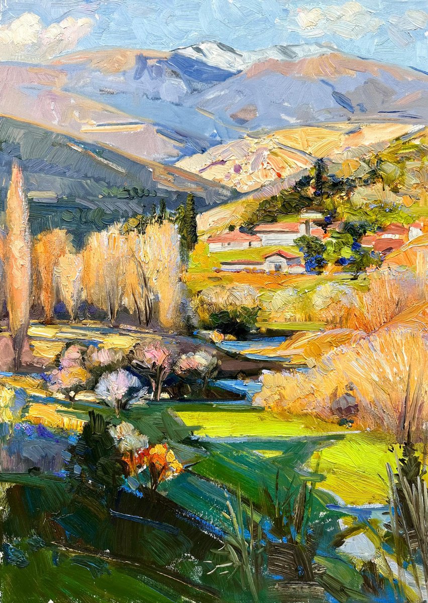 Impressionistic Landscape Oil Painting By Khanlar Asadullayev, 20 X 28", Whispers Of Fall, Original Artwork