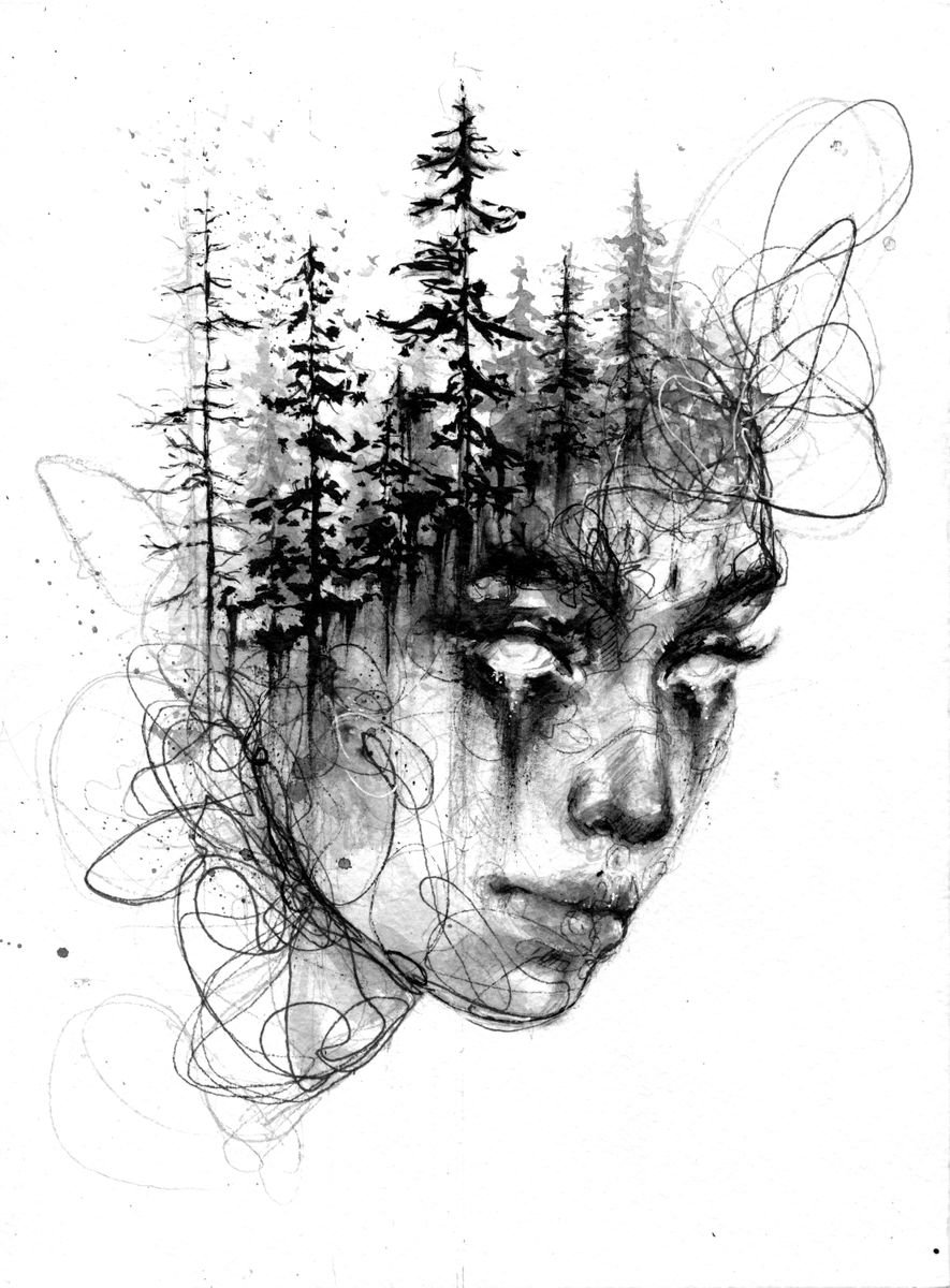 Expressive Portrait Ink Drawing By Doriana Popa, 7 X 9, Wild, Original Artwork