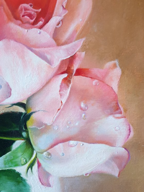 "Dew on the petals." rose painting 2021