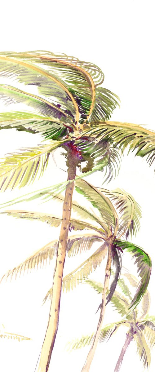 Coconut Palm Trees in the Wind, Tropical Beach by Suren Nersisyan