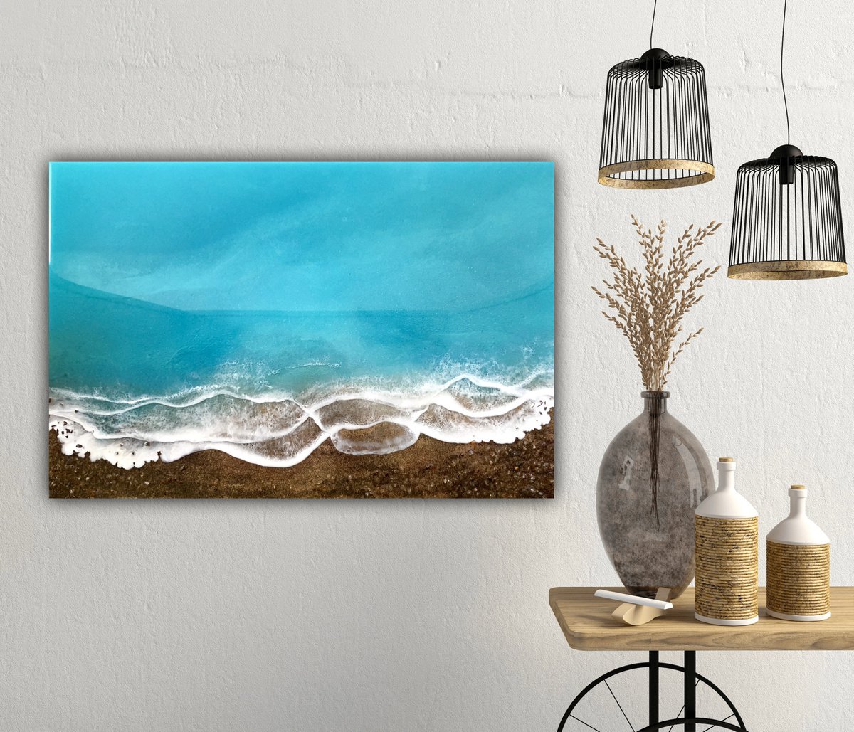 Organic Landscape Acrylic Painting By Ana Hefco, 36 X 24, Just Waves - Peace Ocean Waves, Original Artwork