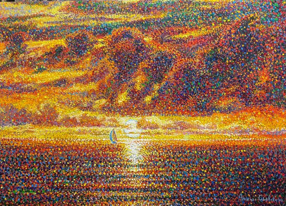 Path of light. pointillism landscape