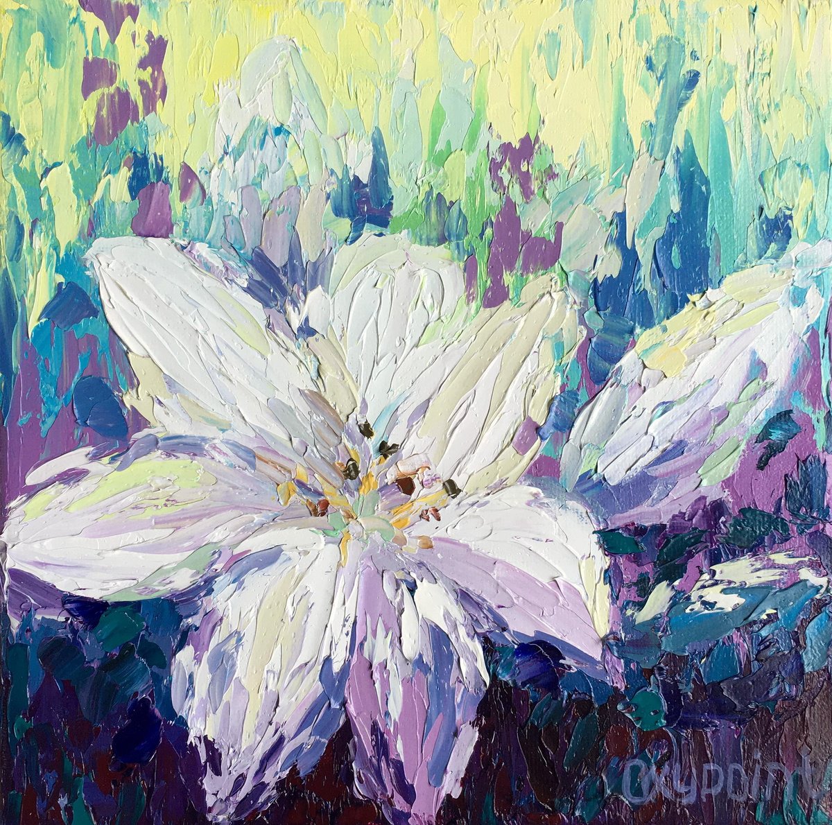Impressionistic Botanical Oil Painting By Oxypoint, 8 X 8", "Lily", Original Artwork