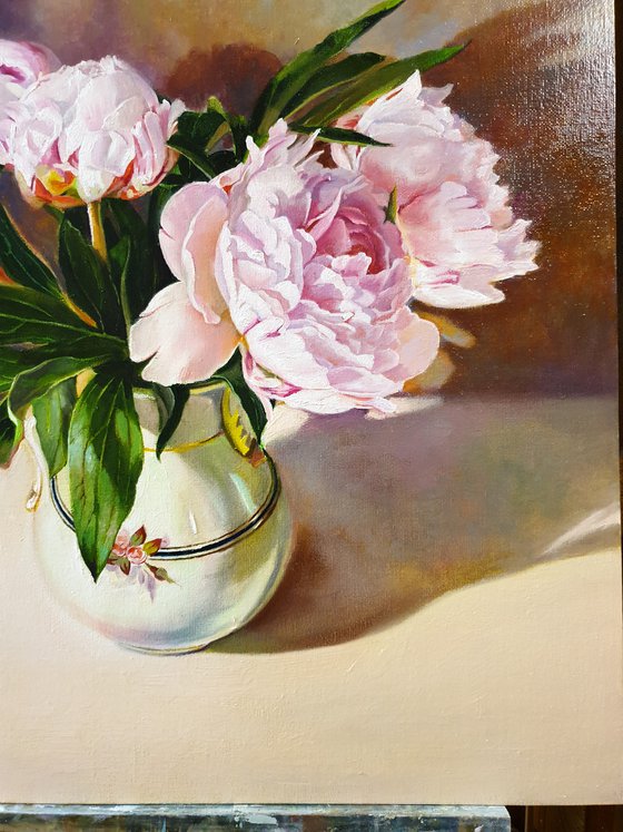 "Evening peonies." still life peony old vase summer  liGHt original painting  GIFT (2020)