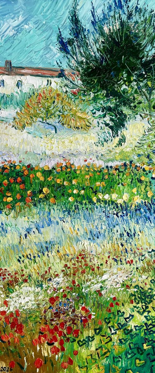 Flowering Garden with Path by Roman Sleptsuk