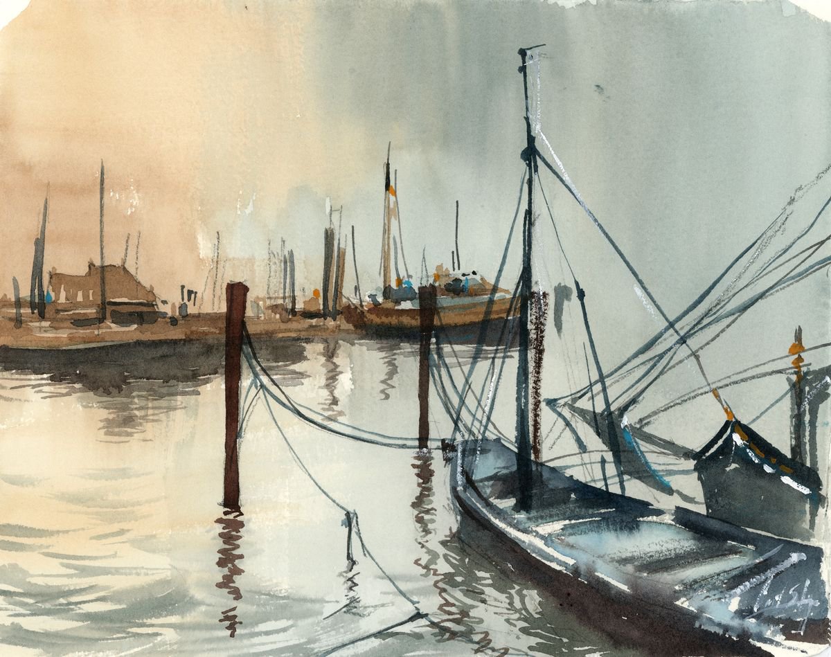 Boats dock original watercolor painting Artfinder