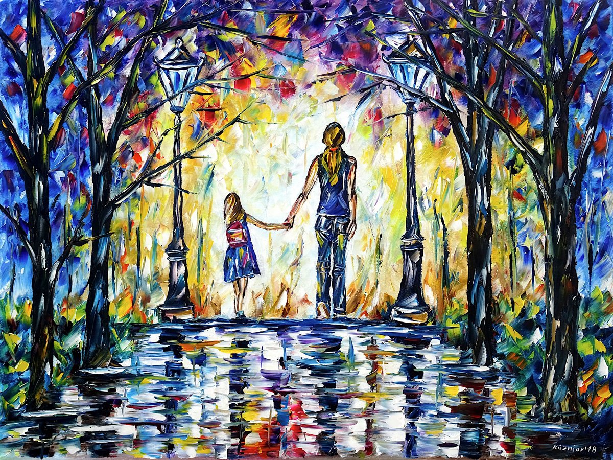 Expressive Oil Painting , Mother With Daughter By Mirek Kuzniar, 31 X 24, Artwork For Sale On Artfinder
