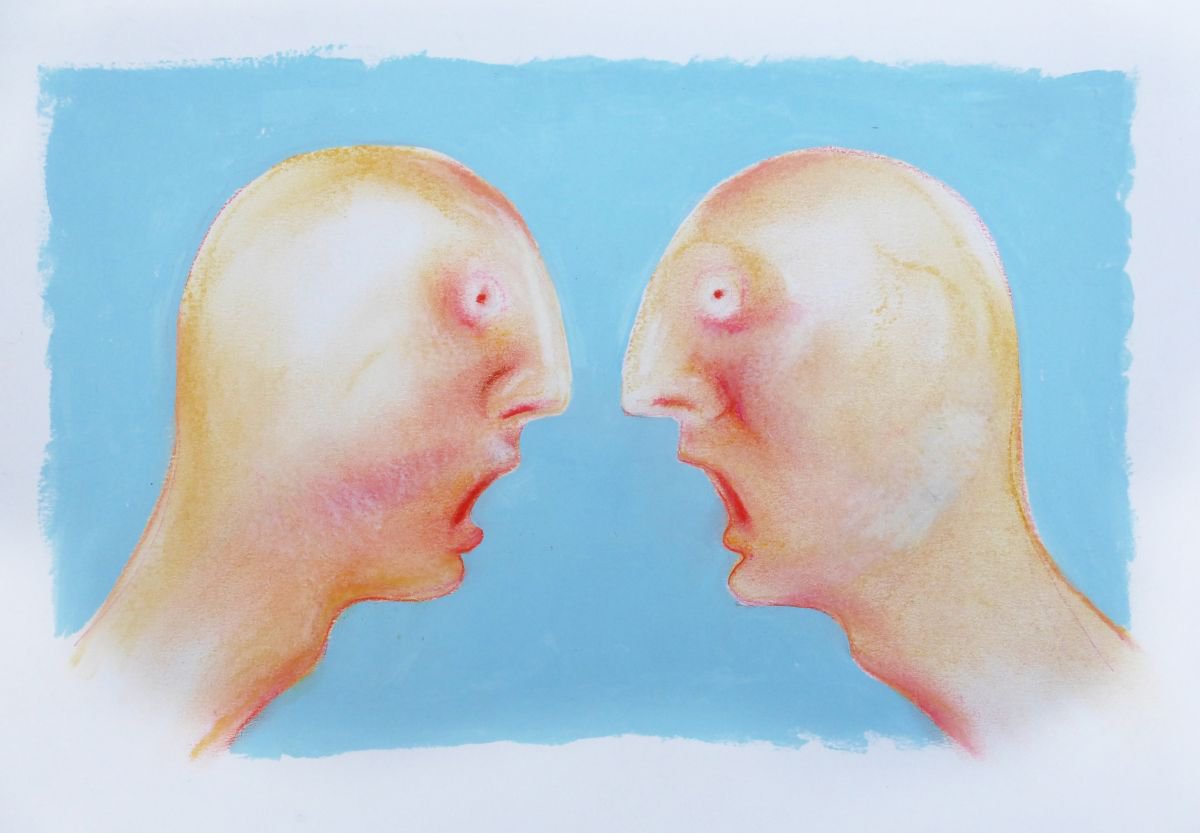 Cartoon Abstract Drawing By John Sharp, 17 X 11, Conversation, Original Artwork